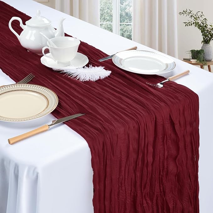 6 Pack Burgundy Cheesecloth Table Runner 35 x 120 Inch | Boho Gauze Cheese - Image 3