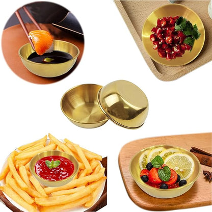 8Pcs Mini Stainless Steel Dipping Sauce Dishes, Round Seasoning Dishes, Sushi Dipping Bowl, Appetizer Plates, Gold 3.27"x3.27"x1.14"