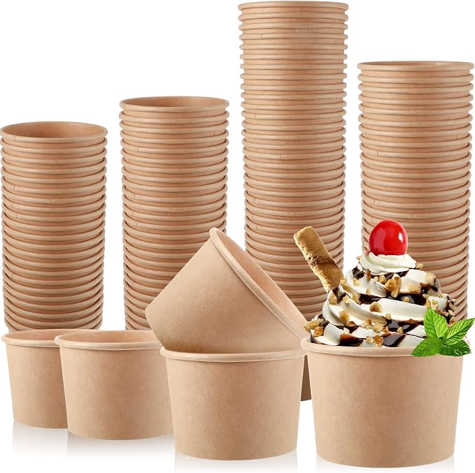 Honeydak 100 Pieces Ice Cream Soup Cups Paper 8 oz Disposable Sundae Bowls by Honeydak