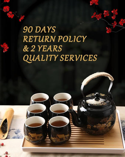 Dujust Japanese Tea Set, 6 Tea Cups, 1 Tea Tray, 1 Stainless Infuser, Beautiful - Image 6