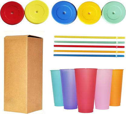 Color Changing Cups, 5 Pack 24oz Plastic Tumblers, Reusable Iced Coffee & - Image 6