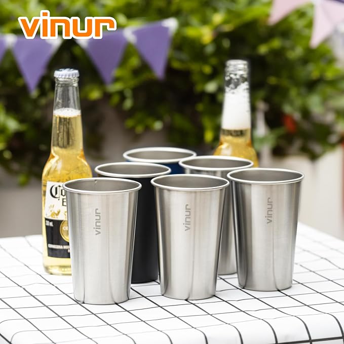 16 oz Stainless Steel Pint Cups-Stackable Metal Drinking Glasses 4 Pcs | - Image 4