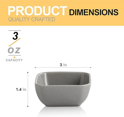 Ceramic Dipping Bowls Set of 6,3 Ounce Porcelain Small Mini Dip Bowl Square Soy Sauce Dish - Good for Tomato Sauce, Sushi Soy, BBQ,Charcuterie Board(Grey)