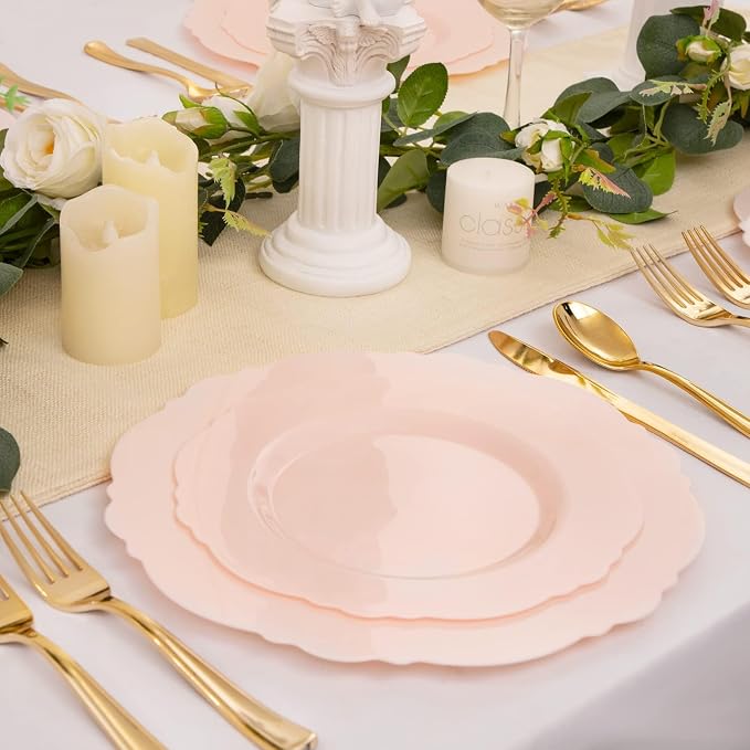 60pcs Pink Plastic Plates - Image 3