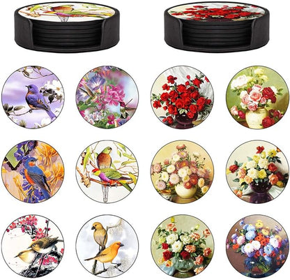 Coasters Set of 12- Classic Flowers and Birds Style by Unknown