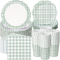 Funnymoom 250 Pcs Sage Green Gingham Paper Plates and Napkins Party Supplies by Funnymoom