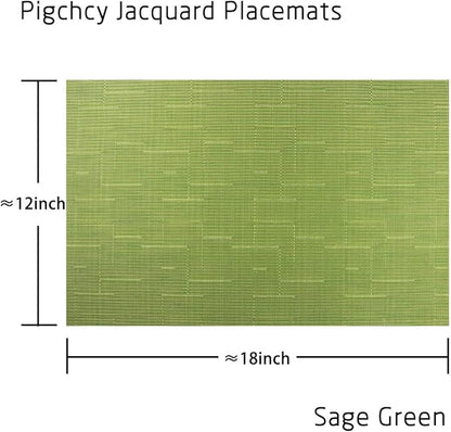 PIGCHCY Plastic Placemats,Durable Heat Resistant Placemats for Dining Table,Washable Woven Vinyl Kitchen Placemats Set of 4 (18 x 12 inches,Sage Green)