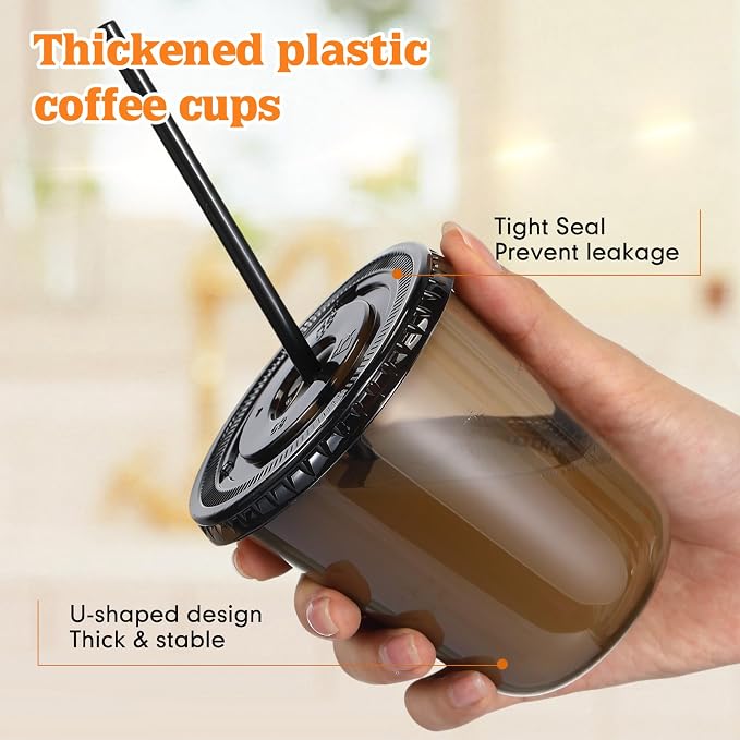 Ziliny 50 Sets 14oz Black Plastic Cups - Image 4