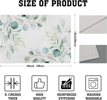 Sage Green Placemats Set of 4 Washable Non-Slip Heat Resistant 12×18 Inch Spring Watercolor Eucalyptus Leaves Thick Place Mats Decorative Linen Fabric Table Mat for Dining Table Kitchen Home Decor