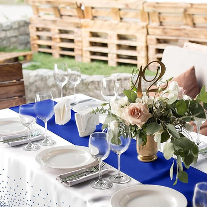 16Pack Disposable Plastic Tablecloths and Satin Table Runner Set White and Blue - Image 6