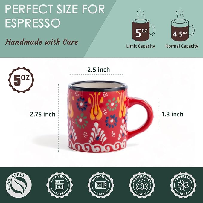 Ceramic Espresso Cups, 5 Oz Espresso Cups Set of 4, Handmade Espresso Cup - Image 2