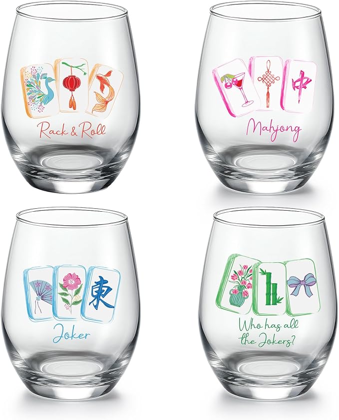 Qinyoung 4 Pcs 15 oz Mahjong Cups Wine Glass Mahjong Accessories and Gifts by Qinyoung
