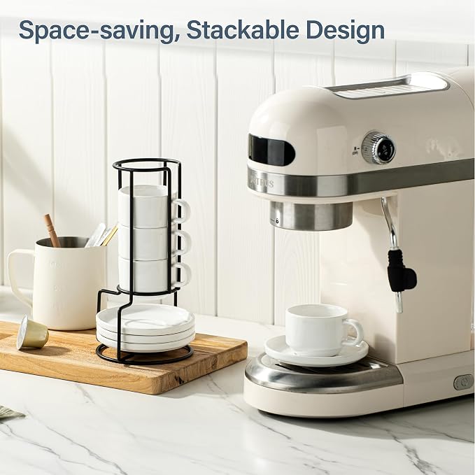ONEMORE 2.5 Oz Espresso Cups Set of 4, Stackable Porcelain Coffee Cups - Image 3