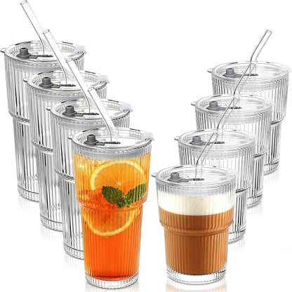 Ribbed Glass Tumbler Drinking Glasses by JUNDRUM