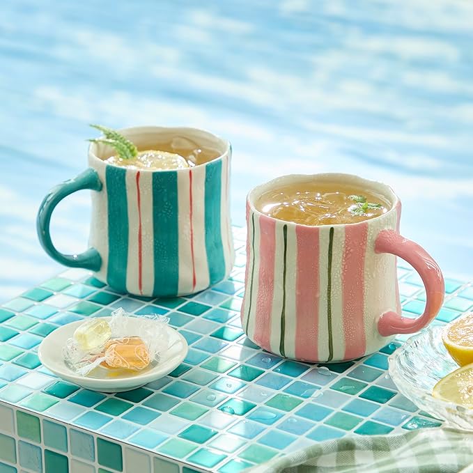 Stripe Ceramic Coffee Mugs, 12oz Vibrant Striped Red Design Cute Mugs, - Image 8