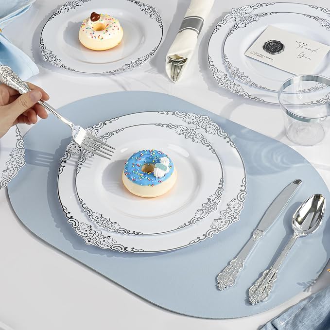 Bestluck 175PCS White Silver Disposable Dinnerware - Image 6