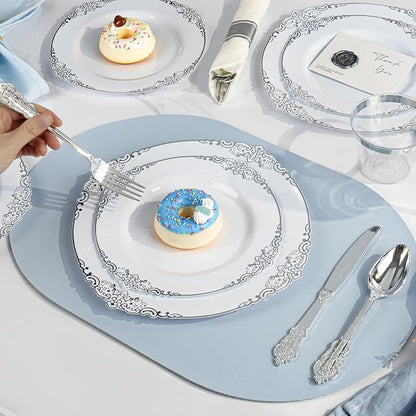 Bestluck 175PCS White Silver Disposable Dinnerware - Image 6