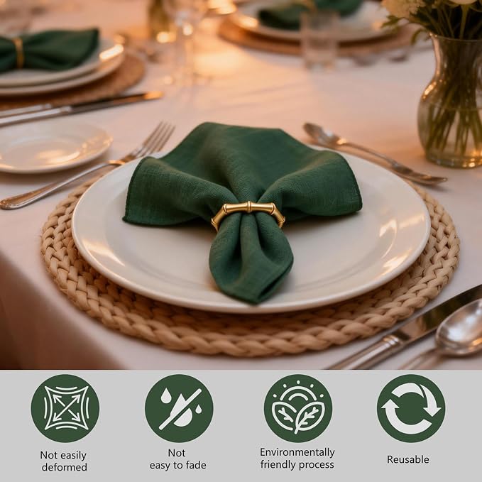Gold Bamboo Napkin Rings Set of 12, Solid Alloy Bamboo Knuckle Napkin Ring - Image 5
