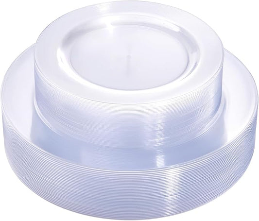 FLOWERCAT 60PCS Clear Plastic Plates by FLOWERCAT
