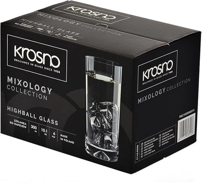 Krosno Water Juice Drinking Glasses, Set of 6, 10 oz, Mixology Collection, Ideal for Everyday Use, Cold Drinks Glasses, Dishwasher Safe, Made in Europe