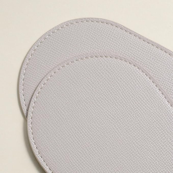 OLETHA Aesthetic Oval Drink Coasters, Ivory | Faux leather coasters - Image 3