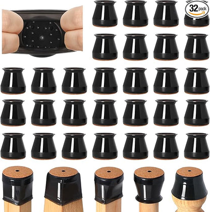 32 Pcs Chair Leg Floor Protectors for Hardwood Floors Silicone Covers to Protect Wood Tile Floors Felt Bottom Furniture Leg Caps Anti-Scratch Reduce Noise (Fit:0.9"-1.29")