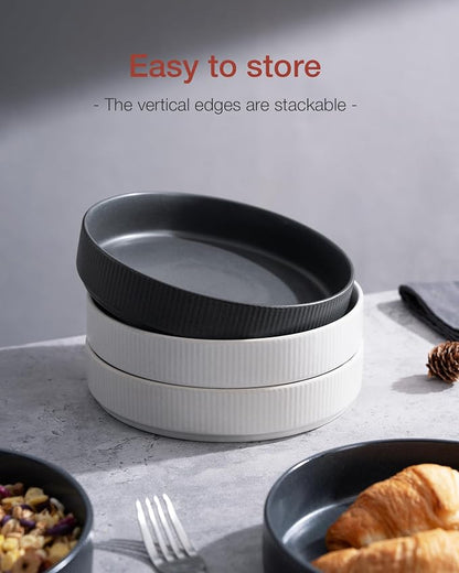 famiware Star 8.25" Pasta Bowls Set of 4, Bowl Plate, Dark Charcoal & White | - Image 6