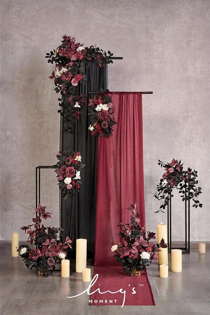 Ling's Moment 14Ft Burgundy Table Runner, Wedding Chiffon Table Runners | - Image 4
