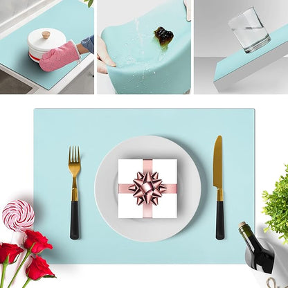 IYYI Silicone Placemats, Placemats Set of 4, Kids Place Mats, Waterproof Table Mat, Heat Resistant Non-slipTable Mats for Dining Table (Light Blue)