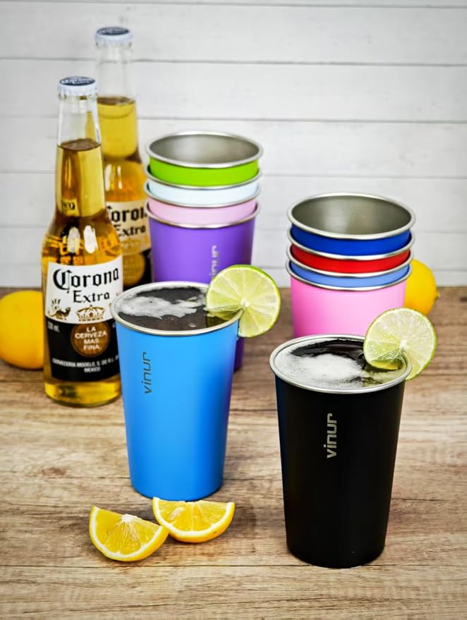 16 oz Stainless Steel Pint Cups-Stackable Metal Drinking Glasses 6 Pcs | - Image 6