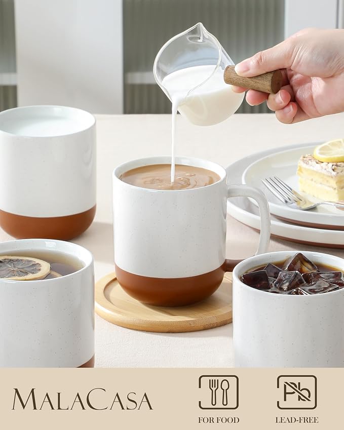 MALACASA Ceramic Coffee Mugs Set of 4, 16oz Coffee Cups, Modern Farmhouse Mugs - Image 3