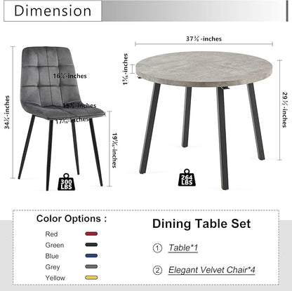 Modern 4-Person Round Dining Table Set, Space-Saving for Kitchen, Living Room, Apartment, Includes Dining Table & 4 Grey Chairs,Small Dining Room Set for 4