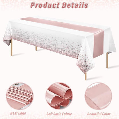 12 Pack Rose Gold Tablecloth and Table Runner Set Party Decorations - Image 3