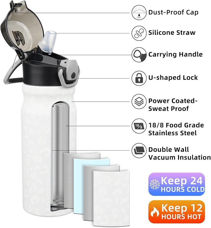 BJPKPK 18 oz Water Bottle with Straw & Handle, Insulated Stainless Flask | Leak - Image 2