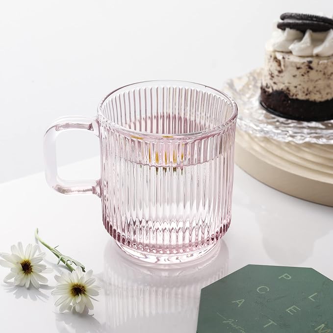 Lysenn Pink Glass Mug with Lid, Premium Glass Coffee Mug, 12 oz Tea Cup | - Image 2