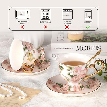 KAMMAK Tea Cups and Saucers Set of 2, Fine Bone China Coffee Cups, NX025 | - Image 8