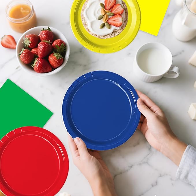 Oigco 60 PCS Colorful Paper Plates, Pastel Plates and Napkins, Rainbow - Image 7