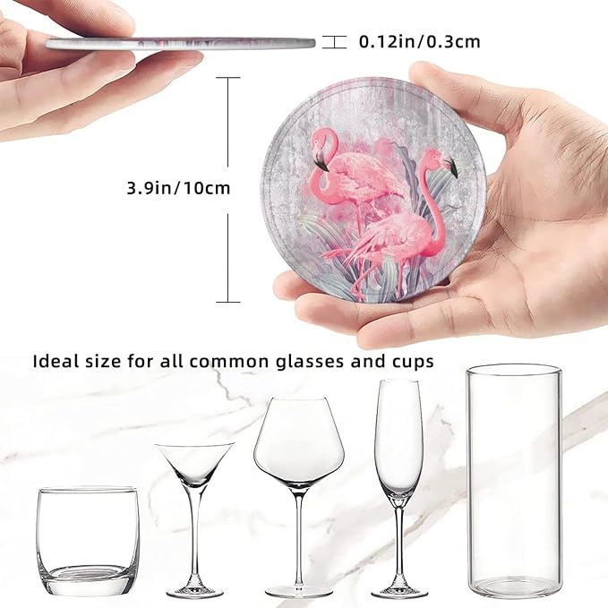 6 Pcs Pink Cute Flamingo Modern Art Boho Leather Coasters - Image 8