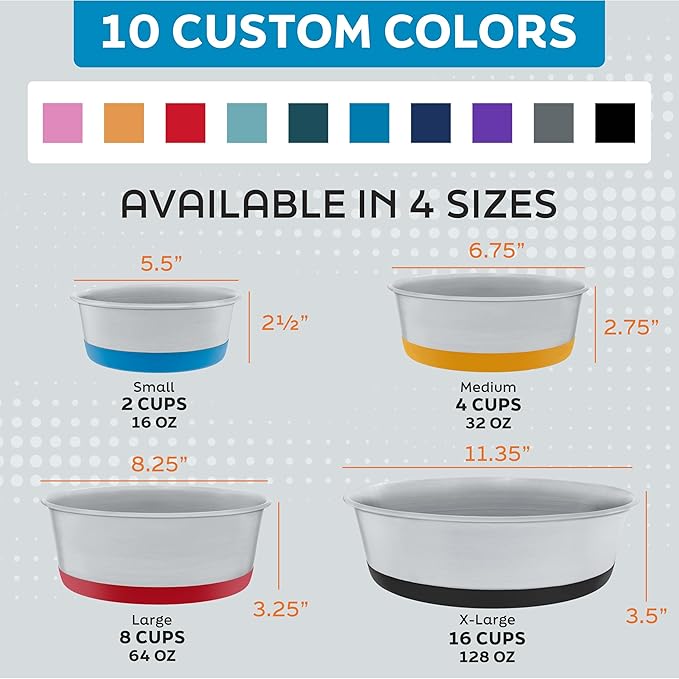 Master Pet Supply Stainless Steel Dog Bowls Set of 2 with Extra Thick Silicone Base - 8 Cup (64 oz) Emerald Sea, Non-Slip, Dishwasher Safe Metal Bowls, Pet Dog Food Bowl for Dogs, Cats, Anti Rust