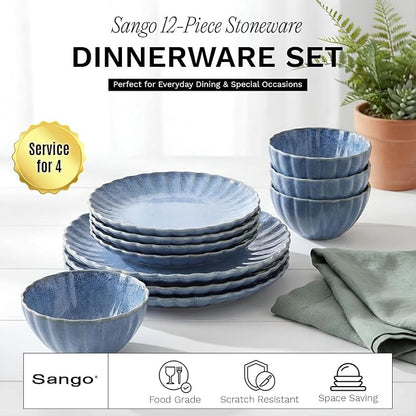 12 Pieces Stoneware Dinnerware Set, Microwave and Dishwasher Safe, - Image 3