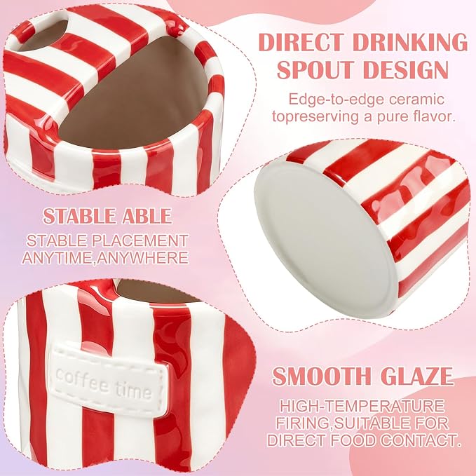 1 Pack Ceramic Coffee Mug with Sip Hole Espresso Cup 10oz with Straws Retro - Image 3