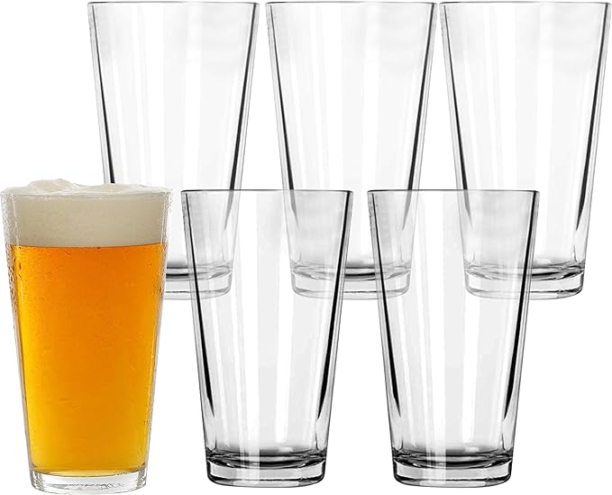 Pint Glasses Set of 6 - 16 oz Drinking Glasses Made by LightInTheDark