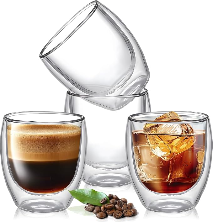 5 Ounces Set of 4 Double Walled Glass Coffee Mugs Insulated Layer Coffee Cups by Unknown