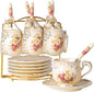 YOLIFE Tea Cups and Saucers Set of 6, 8 OZ Flowering Shrubs Coffee Cups | Ivory by YOLIFE