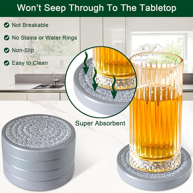 Wood Coasters for Drinks, Eykao Absorbent Coaster Sets of 5, Woven Drink - Image 2