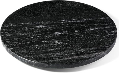 Koville 16'' Black Marble Lazy Susan for Kitchen, Marble Turntable for Dinning, Stone Lazy Susan Organizer for Cabinet, Serving Rotation Spinning Tabletop Organizer Swiveling, Spice Rack Storage