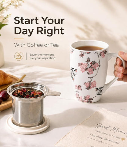 AmorArc Tea Cup With Infuser and Lid, 18oz Loose Leaf Tea Mug With Steeper | - Image 4