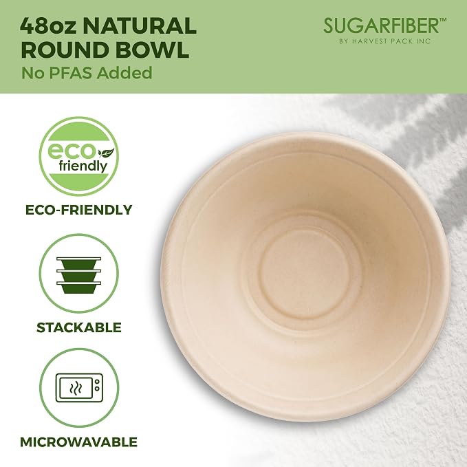 48oz Compostable Paper Bowls Disposable Round Natural Large Bowls, Biodegradable - Image 4