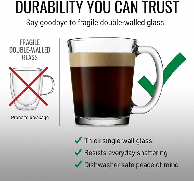 Godinger Coffee Mugs, Italian Made Glass Coffee Mug, Hot Beverage Tea Cups - Image 6