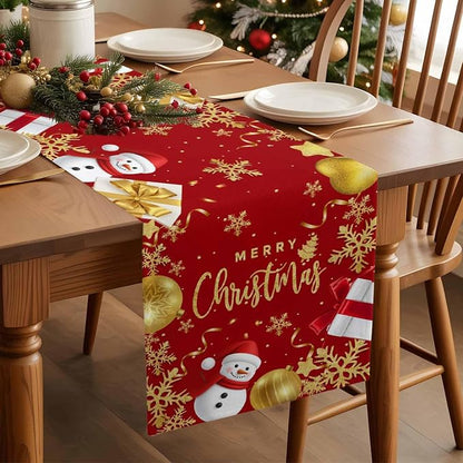 Merry Christmas Table Runner 70 Inches Long, Xmas Balls Snowman Snowflake Table - Image 3